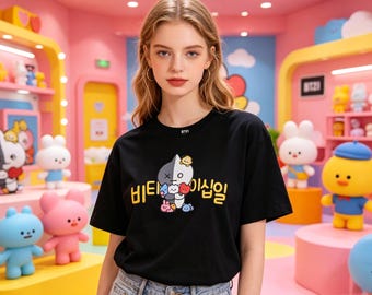 Maglietta corta nera Line Friends BT21 BTS taglia XL, nuova