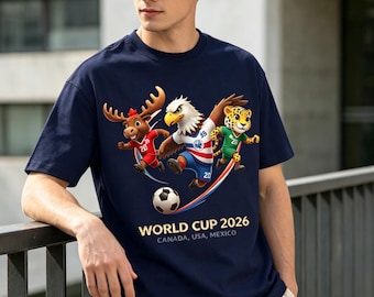 Maglietta con grafica dei Mondiali FIFA 2026 - Maglietta per tifosi di calcio Canada / USA / Messico