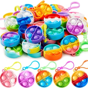 30 Mini Pop Fidget Keychains, Silicone Sensory Stress Relief Toys, Party Favors