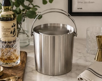 Arne Jacobsen Stelton Cylinda Line Ice Bucket Denmark 18/8 Stainless Steel MCM Barware
