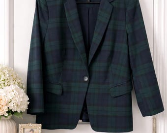 Blazer a quadri vintage in edizione limitata / Giacca sartoriale scozzese verde e blu navy / Taglia M