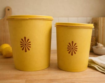 Vintage Tupperware Servalier Canisters Set Daffodil Yellow Nesting Storage Bowls 70s Retro Kitchen