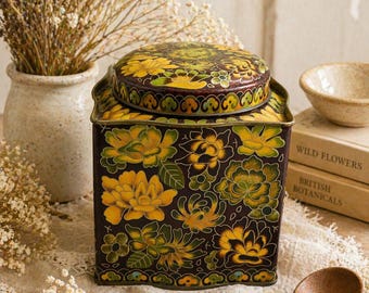 Bote de hojalata vintage Daher Chintz con estampado floral – Década de 1970, Inglaterra, Lotus Kitchen Storage