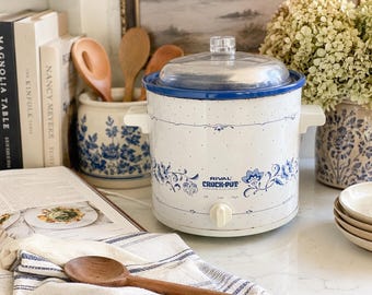 Vintage Rival Crock-Pot Stoneware Slow Cooker: Blue Delft Floral, 3.5 Quart (Model 3100/2)