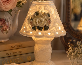 Vintage Porcelain Fairy Lamp | Capodimonte Style Floral Tea Light Holder
