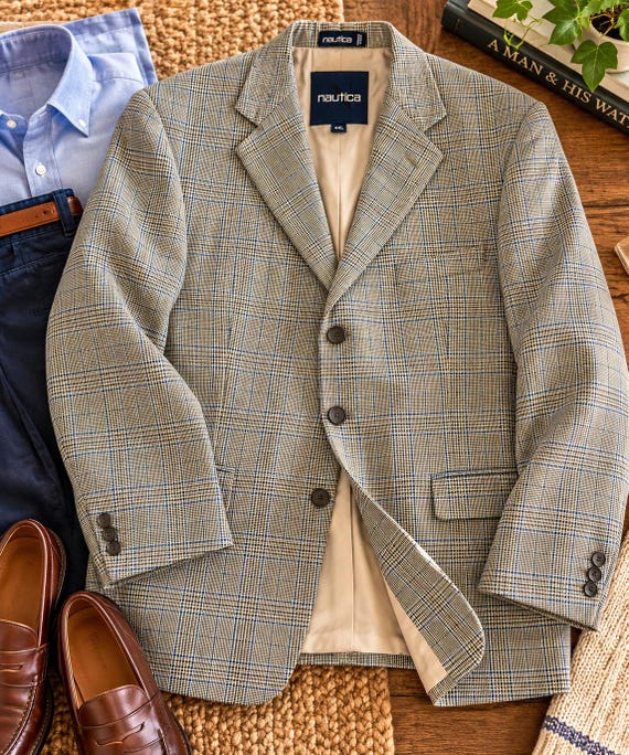 Nautica, Nautica Men's Glen Plaid Sport Coat, Prince of Wales Check Blazer (44L)