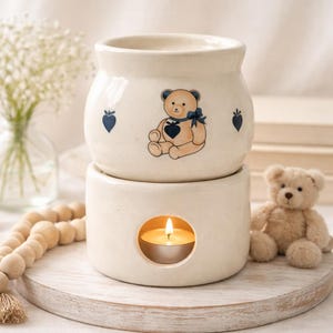 Vintage MM Pottery Teddy Bear Wax Warmer | Cottagecore Nursery Decor | Farmhouse Potpourri Burner