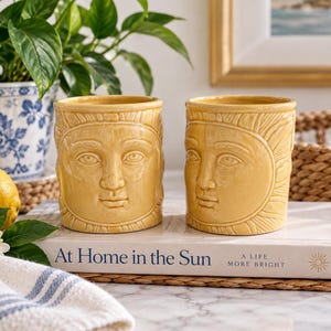 Vintage Shafford Rise and Shine Sun Moon Celestial Keramiska Muggset (Set om 2)