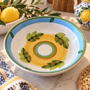 Vintage Caleca Schale aus italienischer Keramik, 21,6 cm (8,5 Zoll), handbemalt, blau-grün-gelbes Blumenmuster