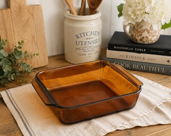 Vintage Fire-King Harvest Amber Baking Dish | Anchor Hocking 1.5 Qt Retro Glass Casserole USA