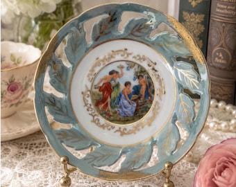 Vintage Royal Halsey Turquoise Lusterware Saucer | Pierced Grecian Vanity Dish Japan