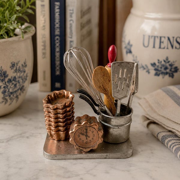 Vintage Miniature Kitchen Utensil Desk Clock | Embassy by Gruen Style | Baking Decor | Trinket
