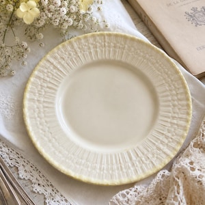 Vintage Belleek Ireland Limpet geel bord Iers Parian porselein reliëf schaalrand dessertbord Cottagecore servies