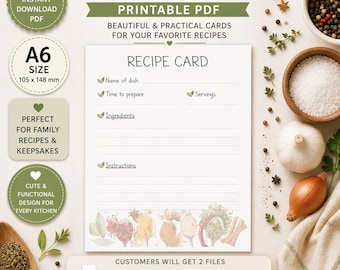 Spice Recipe Card, Herb Kitchen Template, Cooking Organizer (PDF Print & PNG)