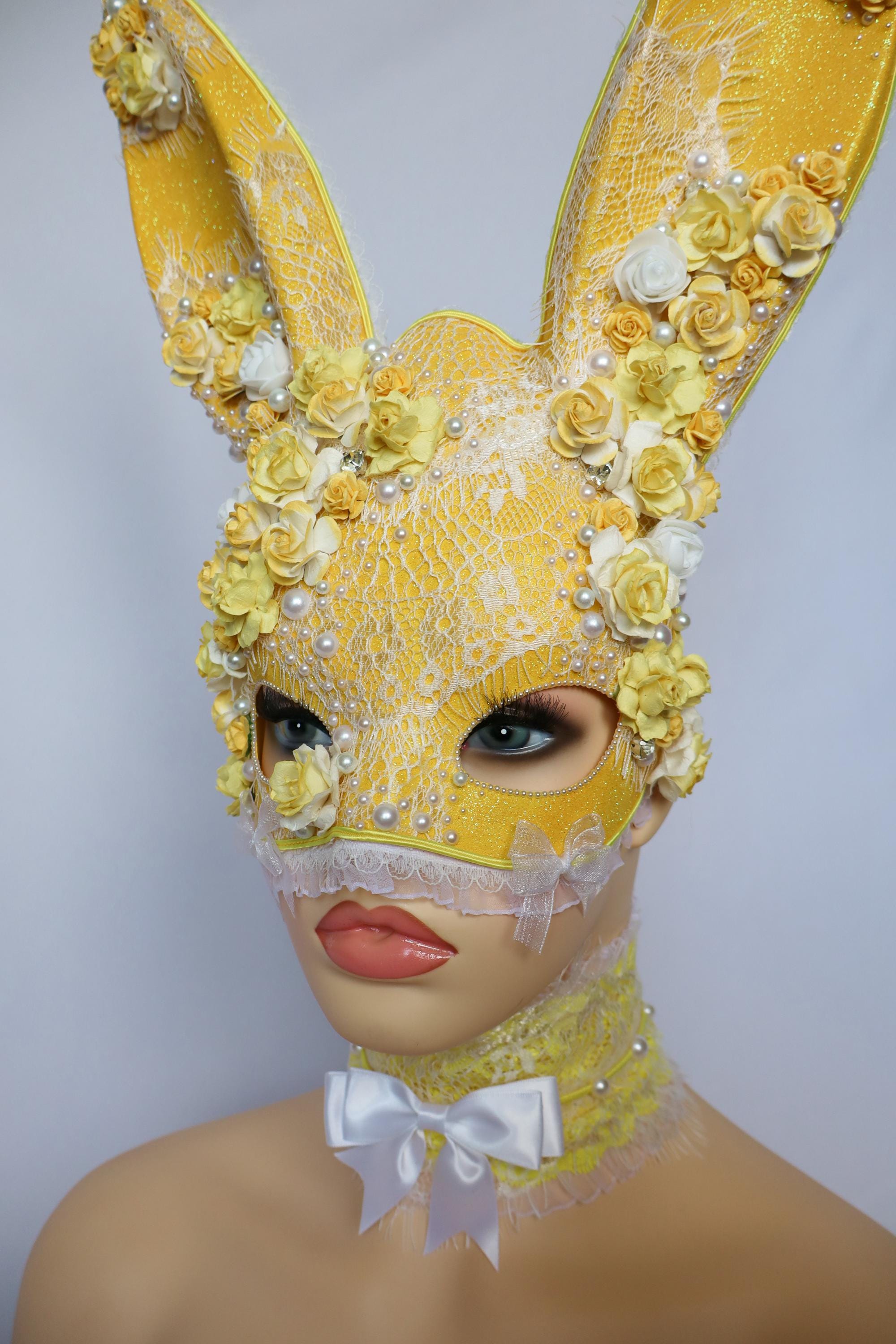 Springtime Bunny Mask & Choker Set – Handmade Floral Masquerade - Etsy