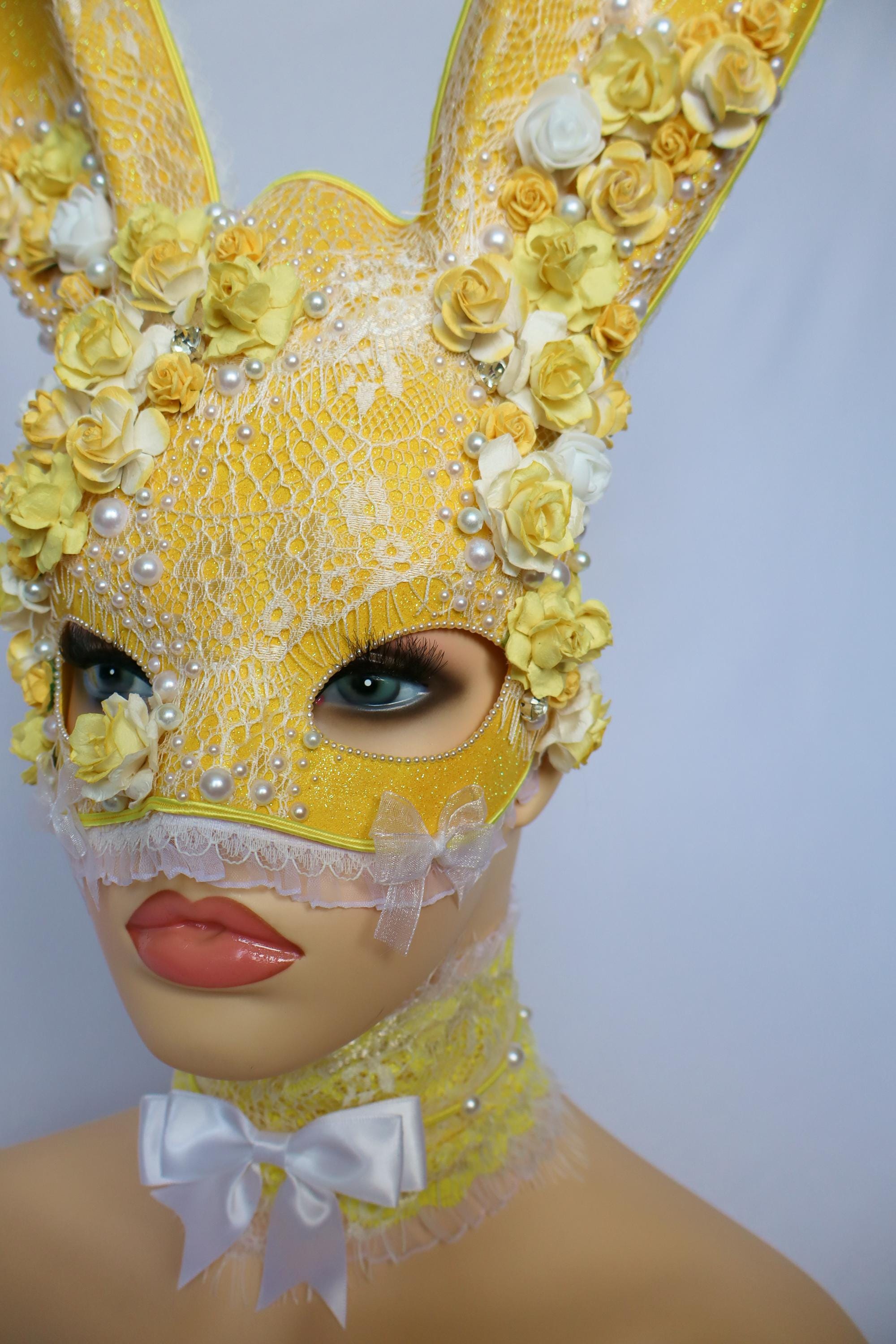 Springtime Bunny Mask & Choker Set – Handmade Floral Masquerade - Etsy