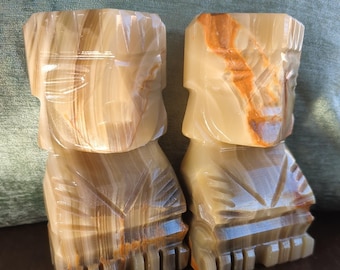 Sujetalibros de ónix tallados a mano, diseño maya y azteca, hermoso color, 6 pulgadas