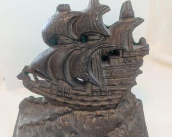 ヴィンテージ帆船クリッパー船ブックエンド、真鍮製