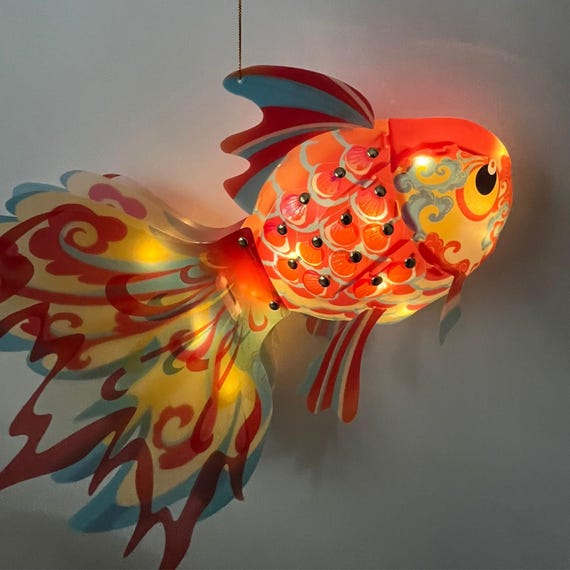 Eastern Folk Art Fish Lantern, Hanging Decor, Handheld Lamp, Gift for Kids