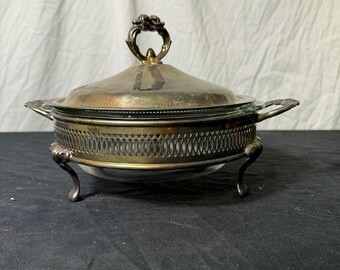 Rogers Silverplate Covered Casserole Dish with Glass Insert