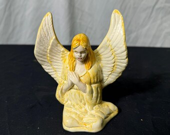 Ceramic Angel Figurine Yellow White Decorative