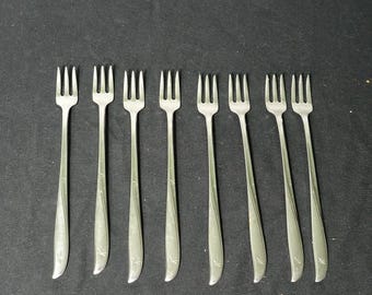 Set of 8 Oneida Twin Star Cocktail Forks Community Stainless Atomic Vintage