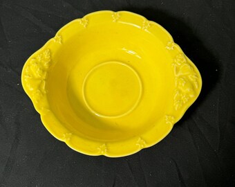Yellow Ceramic Bowl with Floral Design