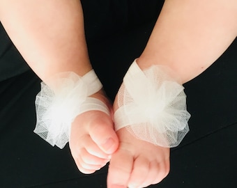 Baby Girl Tulle Pouf Barefoot Sandals - Choose Color