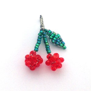 Delicate 3D Beaded Cherries Pendant/Charm