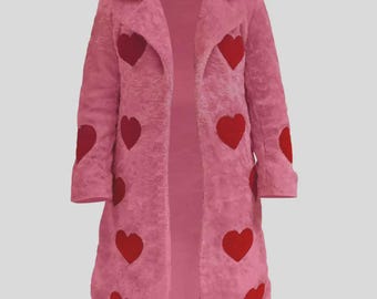 Accappatoio da donna in spugna di cotone rosa / Accappatoio ricamato a mano con cuore, regalo per lui/lei