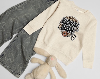 Toddler-Kickoff SZN Sweatshirt, Leopard Print Football Crewneck, School Spirit Gift RS3317