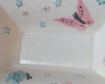 Hull USA Pottery vintage  B 7 Mid Century 1956 DISH butterflies & flowers