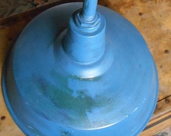 Vintage farm pendant industrial blue brown white paisley barn light farmhouse rustic patina character classic country