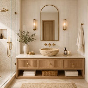 Classic Travertine Round Chiseled Sink  – Natural Stone Bathroom Basin
