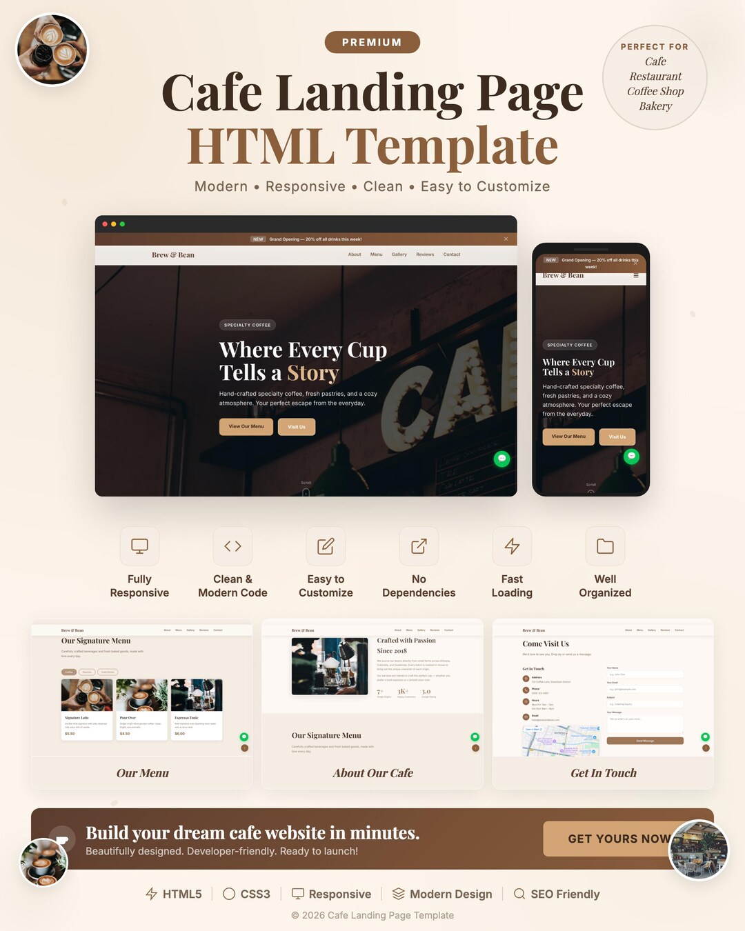 Cafe Landing Page HTML Template | Responsive Single Page (digital ...