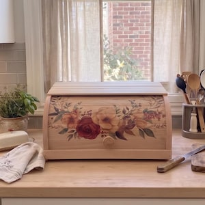 Caja de almacenamiento de madera maciza de haya, cesta de madera natural para pan, decoración rústica de cocina ecológica hecha a mano.