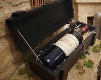 Scatola portabottiglie in legno massello per la festa del papà, ideale per matrimoni e anniversari.