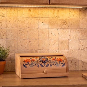 Wood Bread Box For Kitchen Countertop Handmade Floral Ornament Food Storage Container Bin Basket