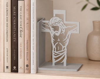 Jesus Cross Bookend: Christian Home Decor, Faith Bookshelf Organizer