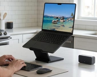 Support pour ordinateur portable côtelé, rehausseur sculptural pour MacBook, support ergonomique pour ordinateur portable, organisateur de bureau moderne pour la décoration de bureau