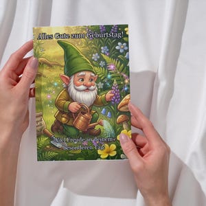 Geburtstagskarte Niedlicher Gartenzwerg Digital | Druckvorlage A6 A5 | Wald Grußkarte Sofort Download | Kawaii
