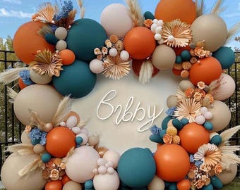 Boho Balloon Arch Kit, Double-Stuffed Burnt Orange, Dusty Blue, Teal, Blush (73Pcs)