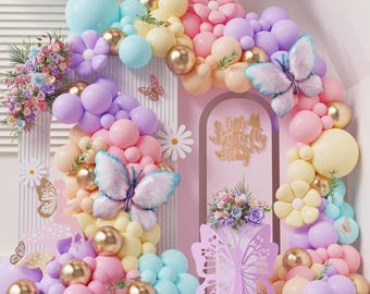 Daisy Butterfly Balloon Garland Kit | Pastel Macaron Birthday Arch, Wedding Arch
