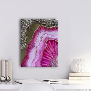 Barbie Pink resin Geode Wall art With Textured crystal details and sparkle.
