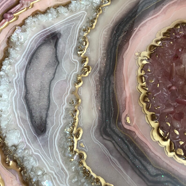 Rose Quartz Resin Geode Pink Geode Resin Wall Art Pink Wall Etsy