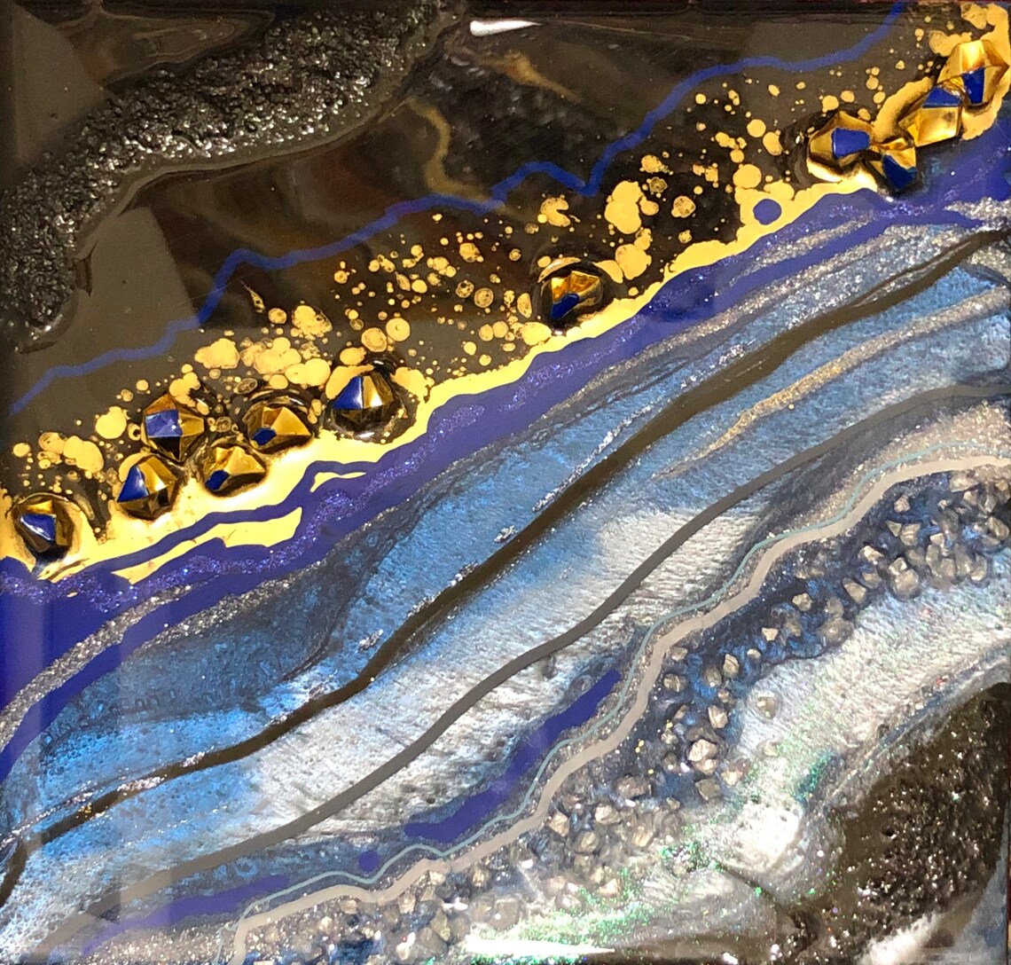 Resin Geode Wall Art Geode Painting Blue and Black Geode - Etsy