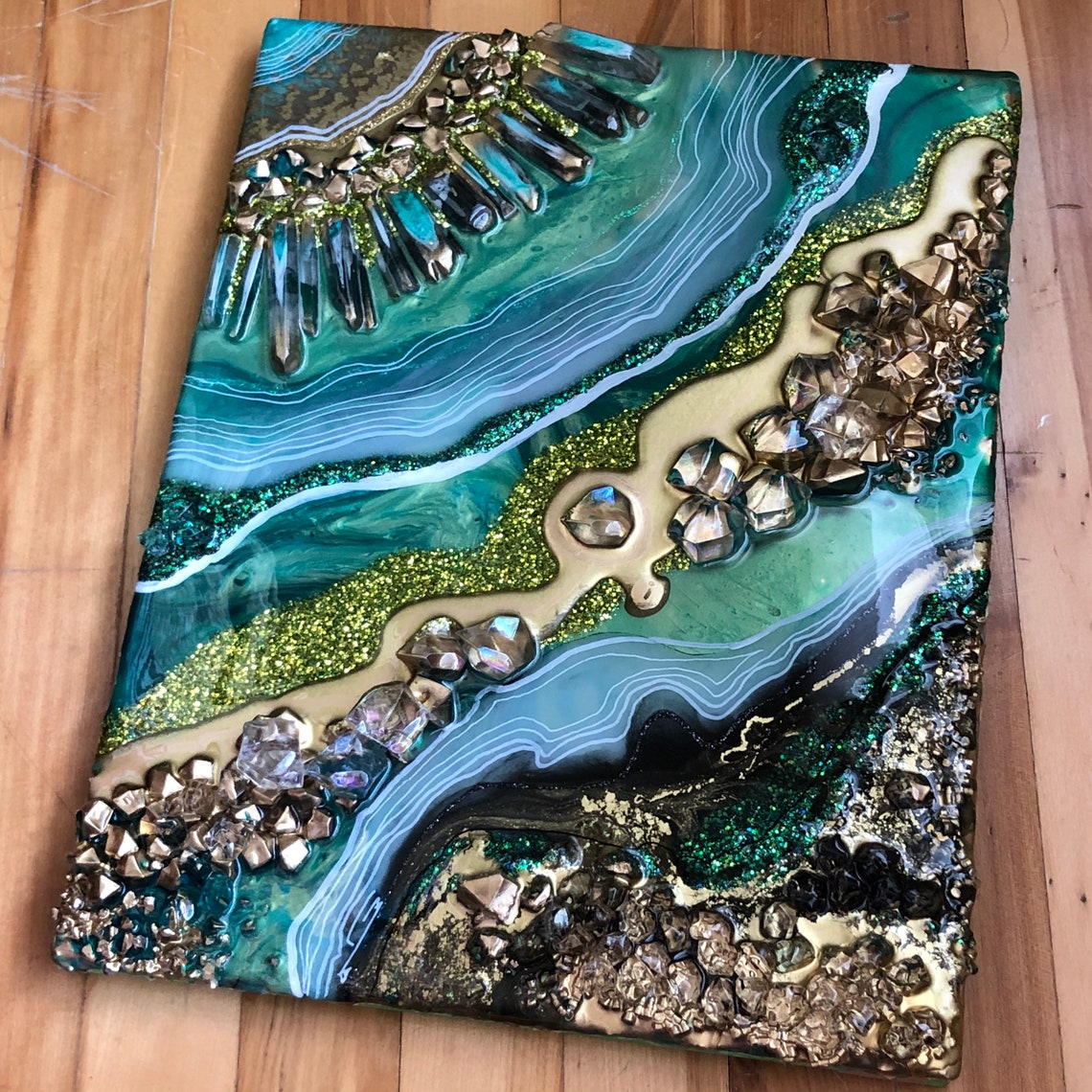 Emerald green geode painting resin geode painting emerald Etsy