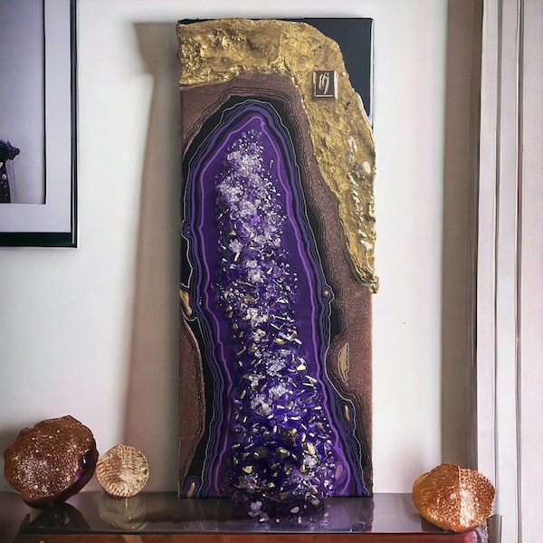 Majestic Cathedral Amethyst Resin Painting - Statement Piece for Your Living Room