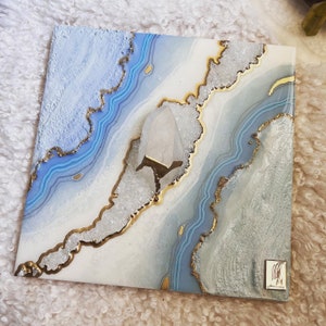 Soft Blue Quartz Resin Geode, Blue Geode Resin Wall Art, Blue Textured ...