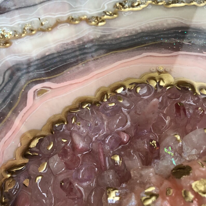 Rose Quartz Resin Geode Pink Geode Resin Wall Art Pink Wall Etsy